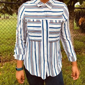 Blue and Gray Button Up Blouse by Truth